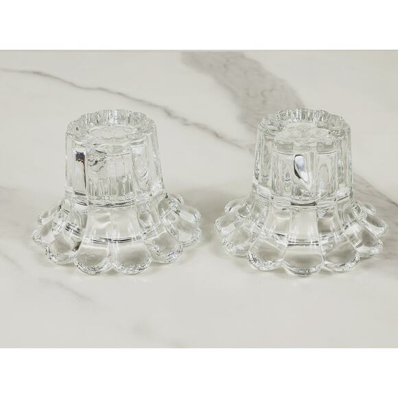 Borgonovo Candleholder Candlestick Flower Shaped Clear Glass Art Decor Italy x2 - Picture 7 of 13